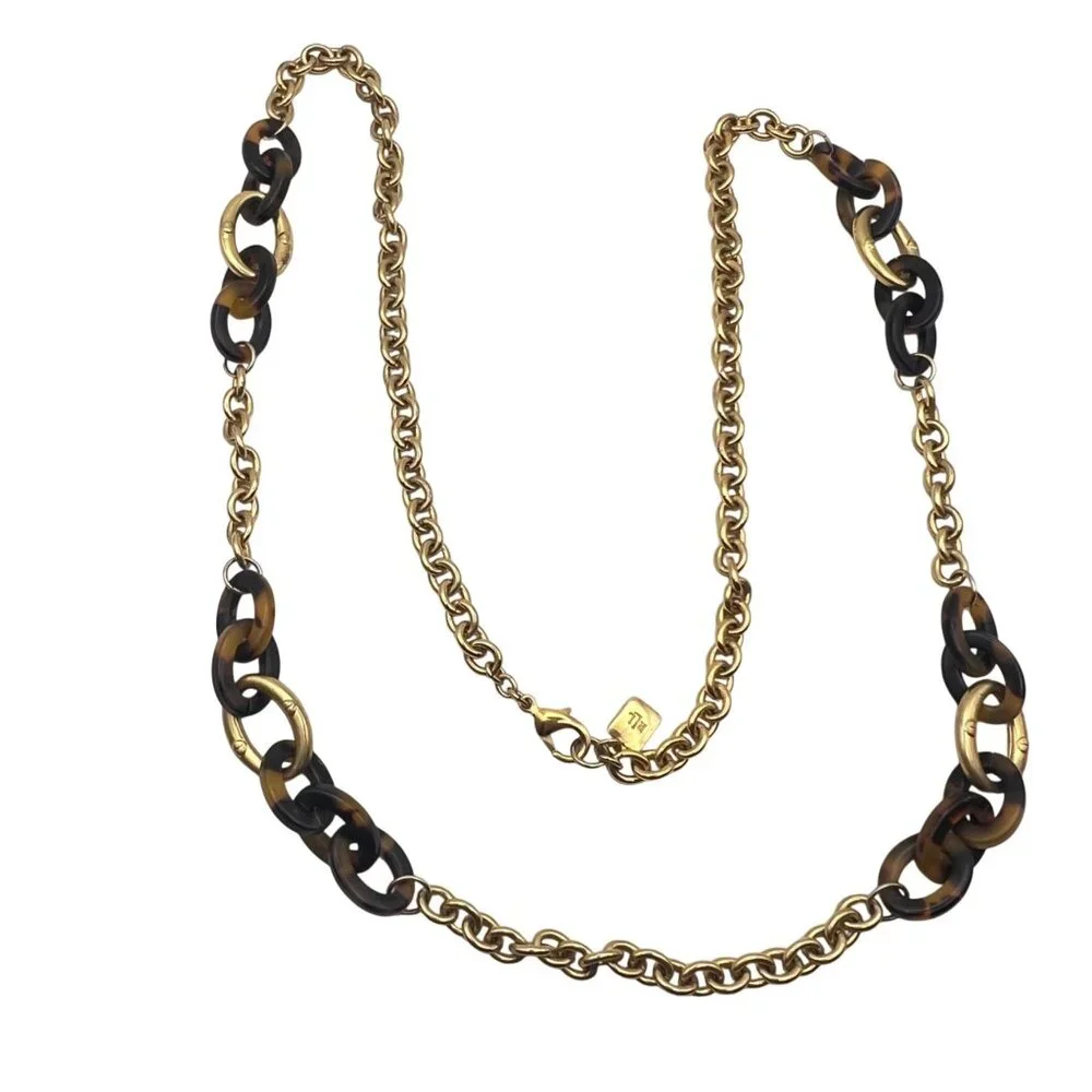 Ralph Lauren Gold Brown Tortoiseshell Link Chain Necklace Signed 32" Vintage - Picture 2 of 7